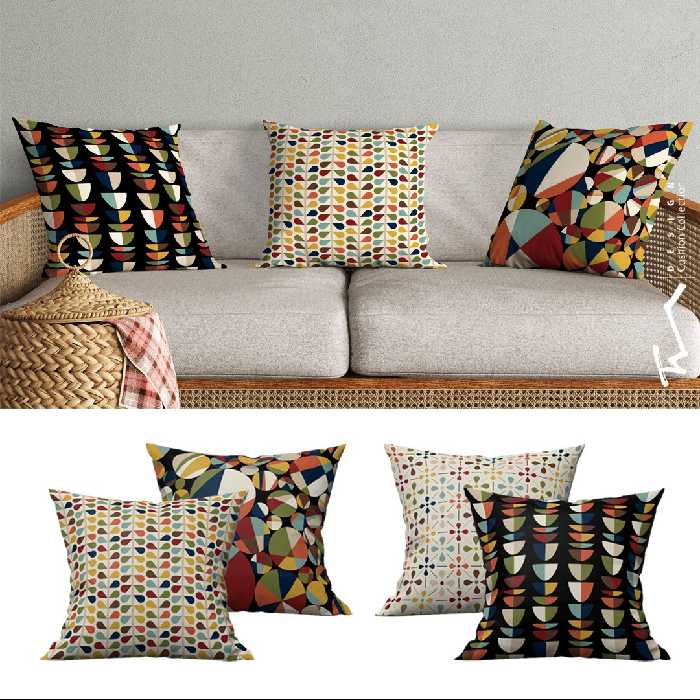 چهار عدد کاور کوسن طرح MCM) Mid-century modern)دو رو مخمل پورش  زیپ مخفی-سایز 40