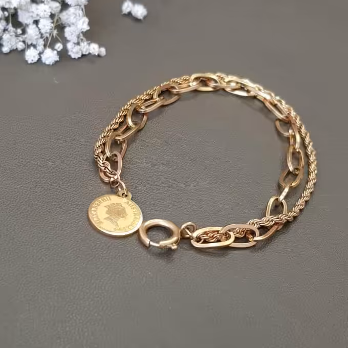 دستبند کارتیروزنجیرپیچی باپلاک الیزابت معروف