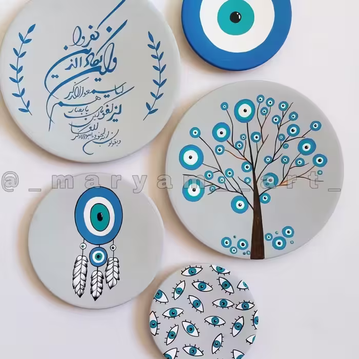 ست پنج تیکه دیوارکوب سفالی سایز 20 در 20 و 15 در 15 و 10 در 10 