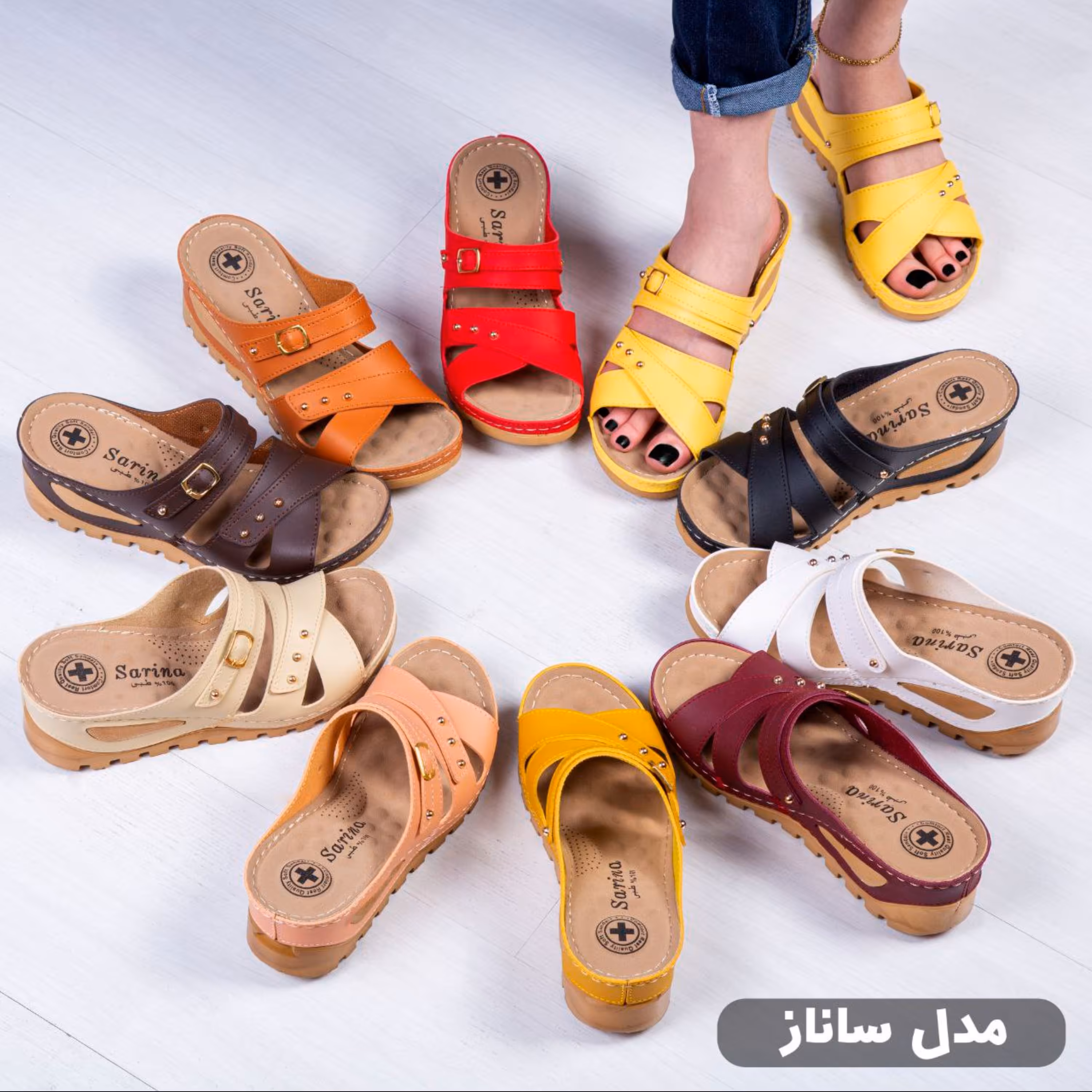 صندل زنانه لژ دار 100 درصد طبی مدل ساناز  پد خار پاشنه دار کیفیت فوق العاده عالی