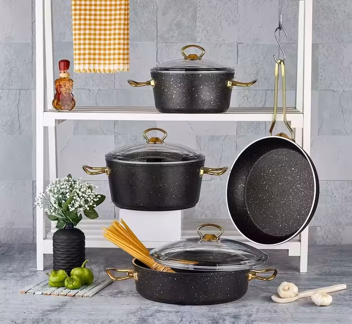 سرویس 7 پارچه قابلمه گرانیت مشکی پاچی ترکیه Paci