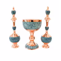 ست سه تکه تنگ گیلاسی یا تنگ شاهی و سنگ آب مس و فیروزه کوبی نیشابور سنگاب فیروزه صنایع دستی سایروس 