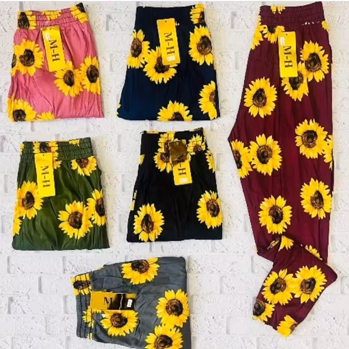 شلوار زنانه گیاهی خارجی مدل سندبا تنخور عالی  طرح زیبا فری سایزه فول کشه از سایز 38 تاسایز 50 میخوره قد 98  ارسال رایگان