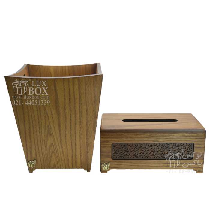 ست جا دستمال کاغذی و سطل زباله چوبی  لوکس باکس کد LBS.832 
