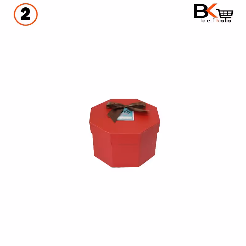 باکس کادویی هشت ضلعی پاپیون دار قرمز سایز 2 کد 20