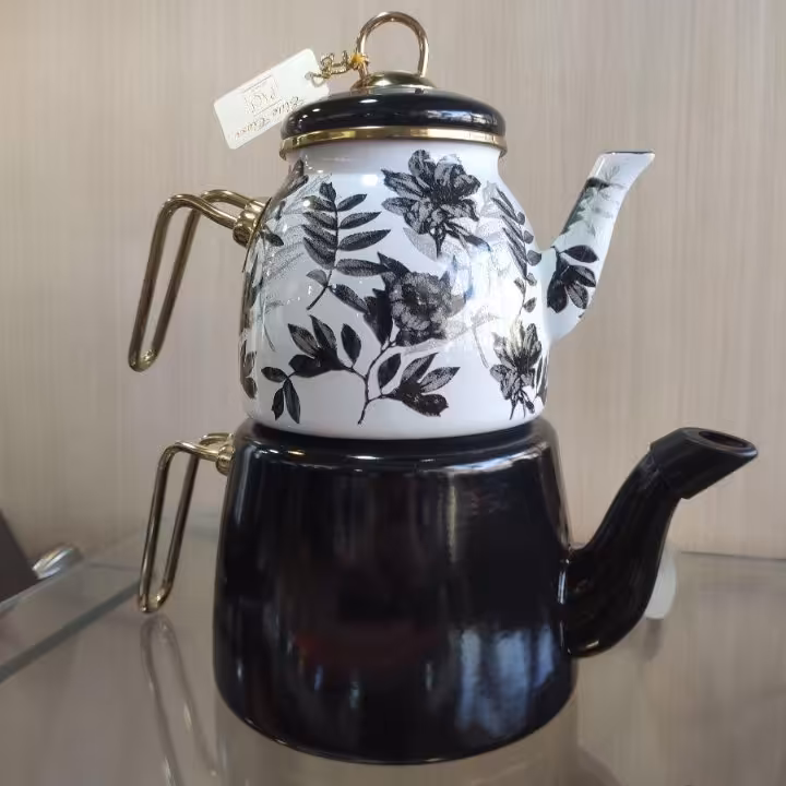 کتری وقوری چدن لعابی ترکیه ای پاچی گلدار