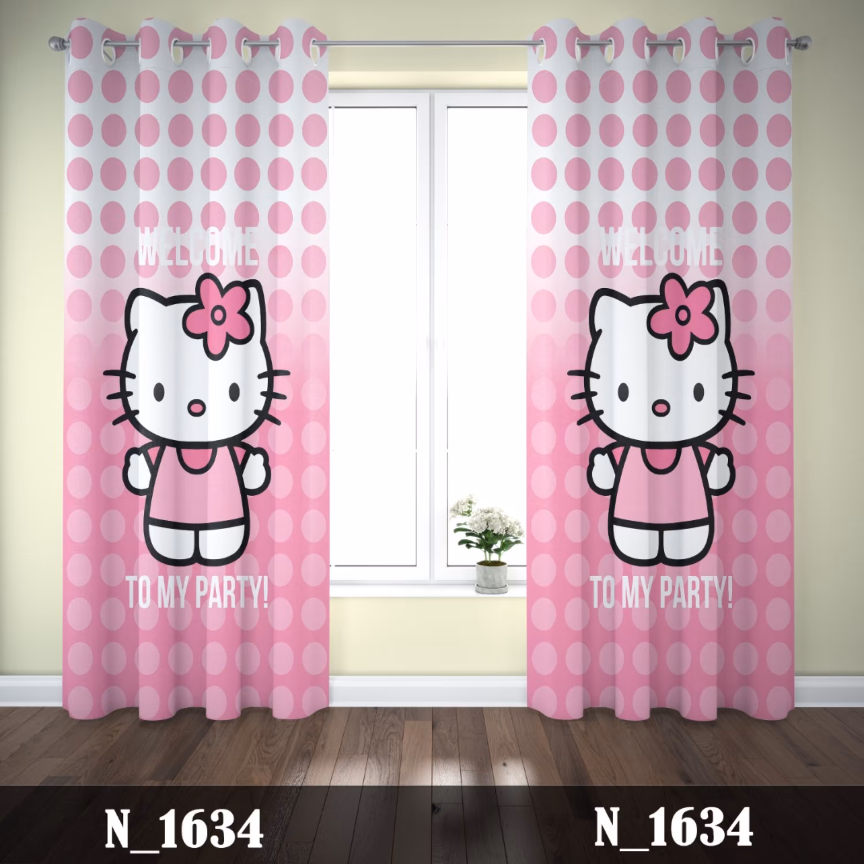 پرده چاپی پانچی طرح کیتی دخترانه 