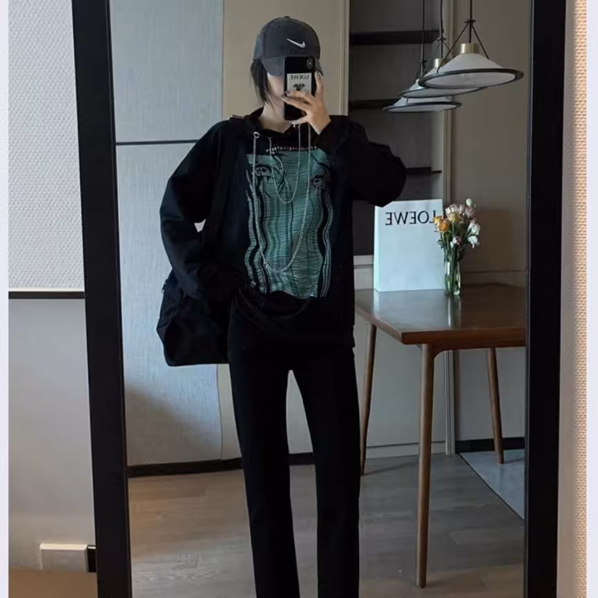 هودی لش و لانگ کلاه دار  مشکی تک رنگ تینجری