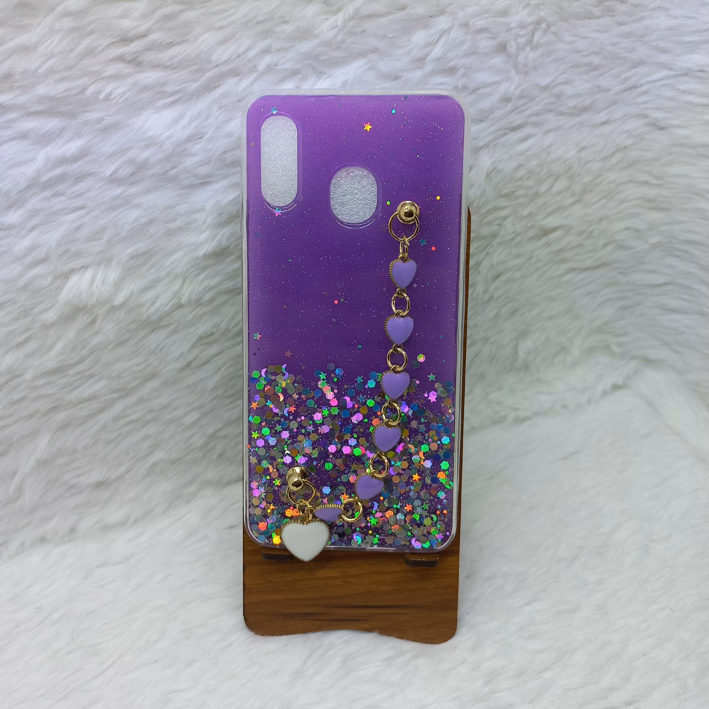 قاب دخترانه A20/A30 مدل اکلیلی زنجیردار قلبی مناسب گوشی Samsung A20/A30 رنگ بنفش