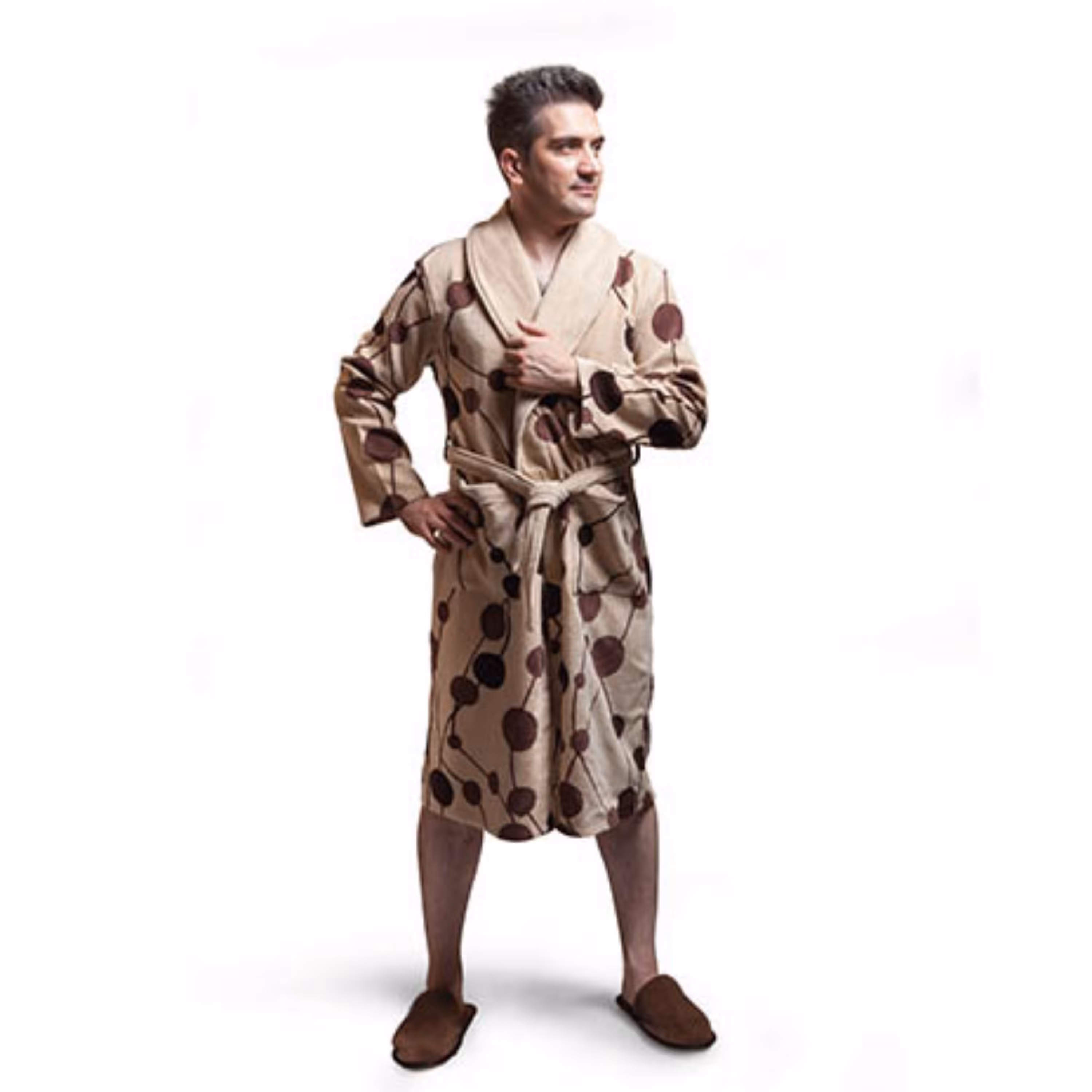 حوله تنپوش برند پودایران طرح شبنم رنگ نسکافه ای سایز مدیوم (115) 100درصد پنبه