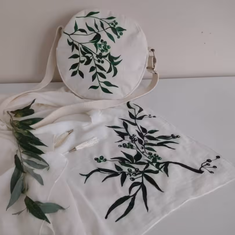 ست کیف گرد و روسری نقاشی شده قابل شستشو