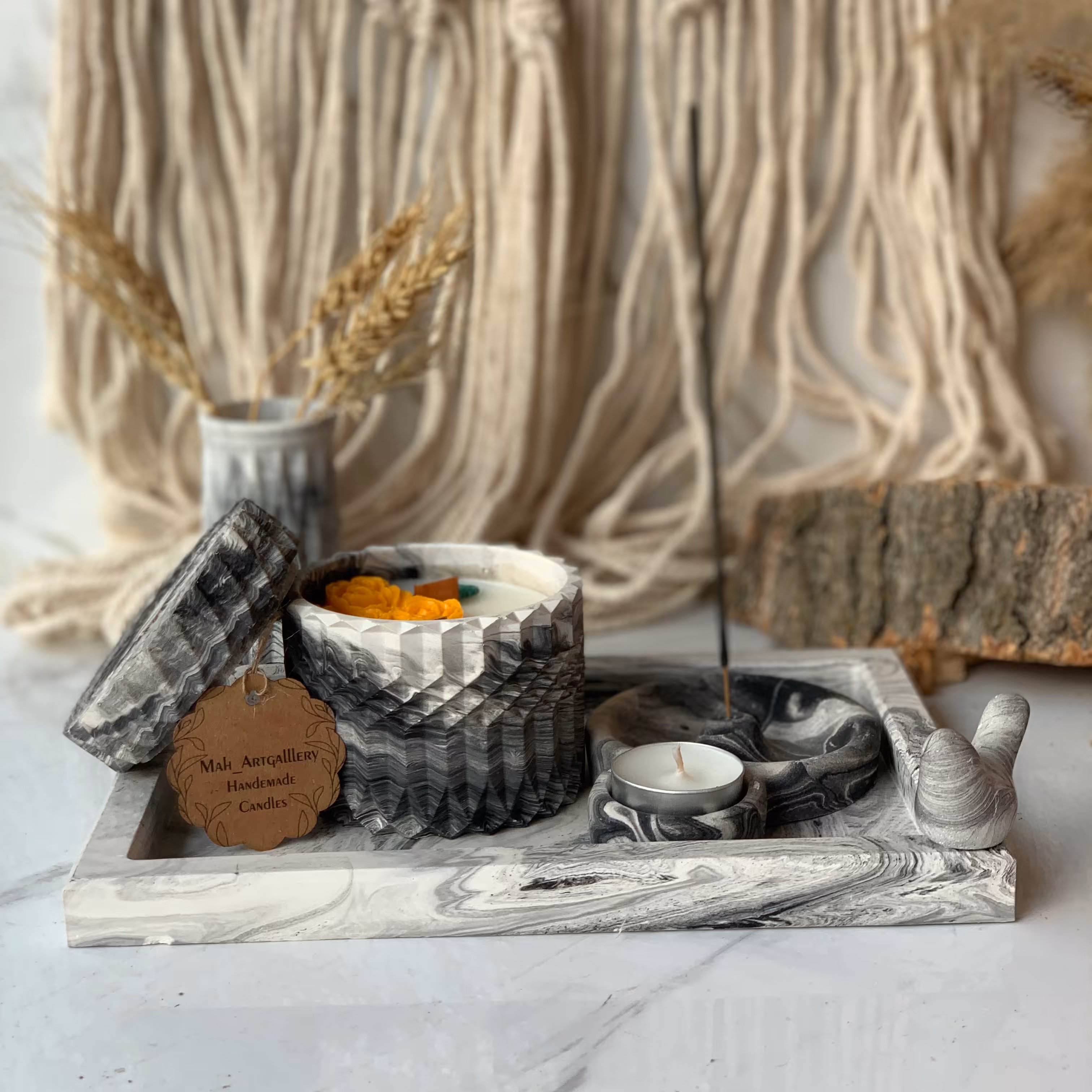 ست سینی و شمع بتنی 