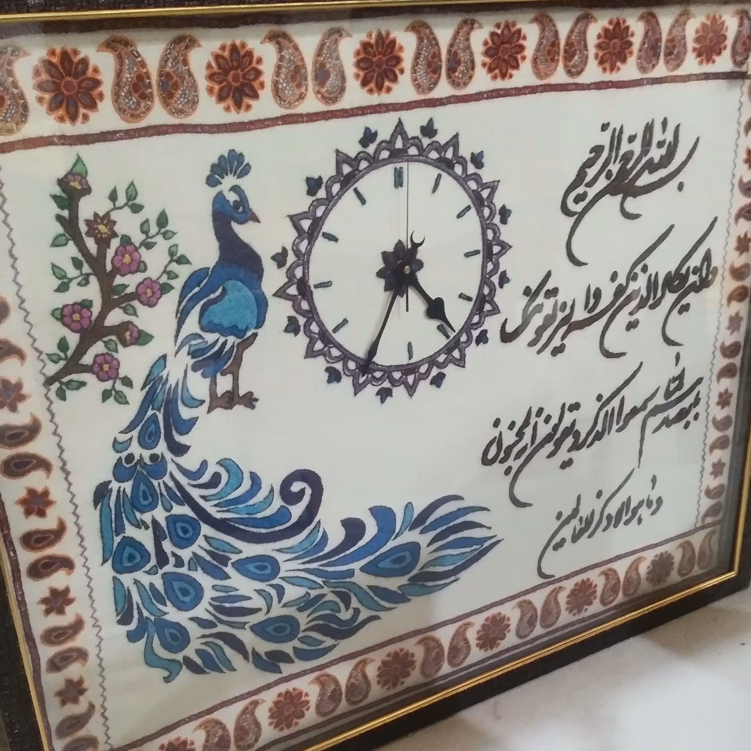 تابلو  طاووس و ساعت پته