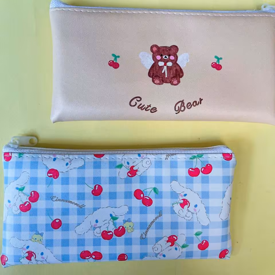 لوازم تحریر جامدادی فانتزی طرح تدی تک زیپ چرم مصنوعی