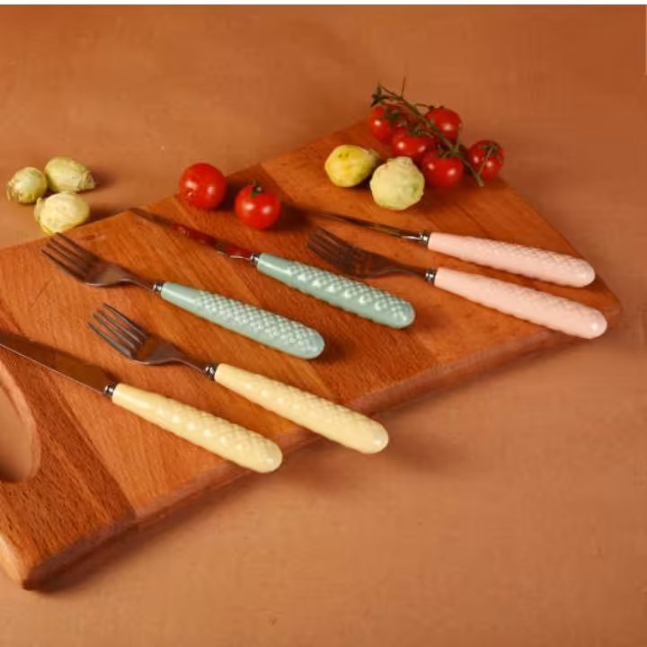 ست کارد وچنگال 12 پارچه ام جی اس مدل دسته رنگی سرامیکی