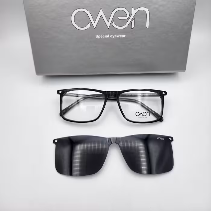 عینک طبی مگنتی کاوردار  با تک کاور آفتابی یووی پولاریزه برند OWEN کد 5167