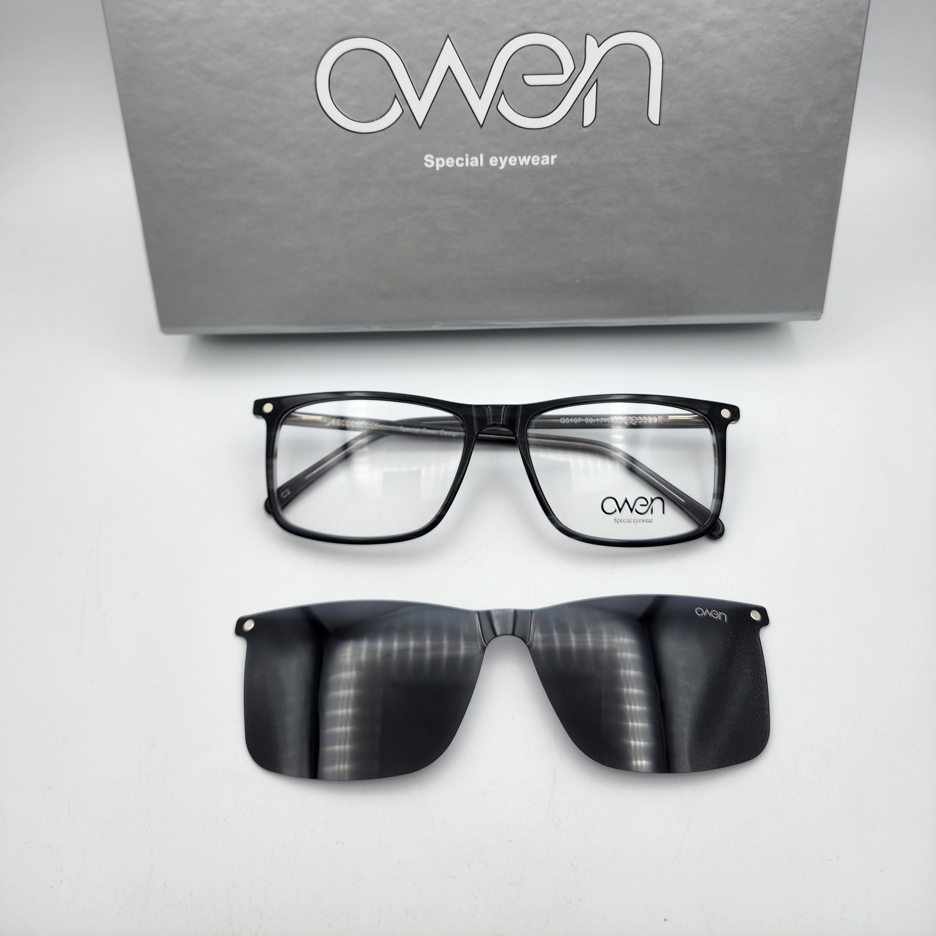 عینک طبی مگنتی کاوردار با تک کاور آفتابی یووی پولاریزه برند OWEN کد 5167