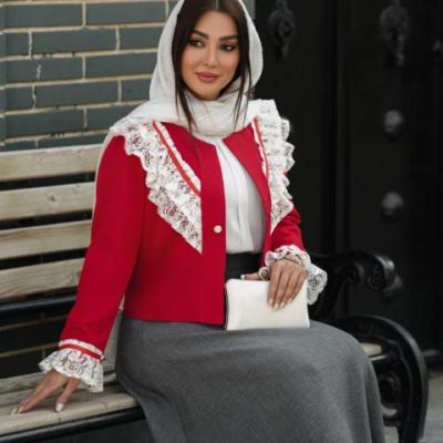 کت دامن عیدانه قرمز شیک مناسب برای مهمانی جنس کت کرپ مازراتی دامن شاتون سوفیا