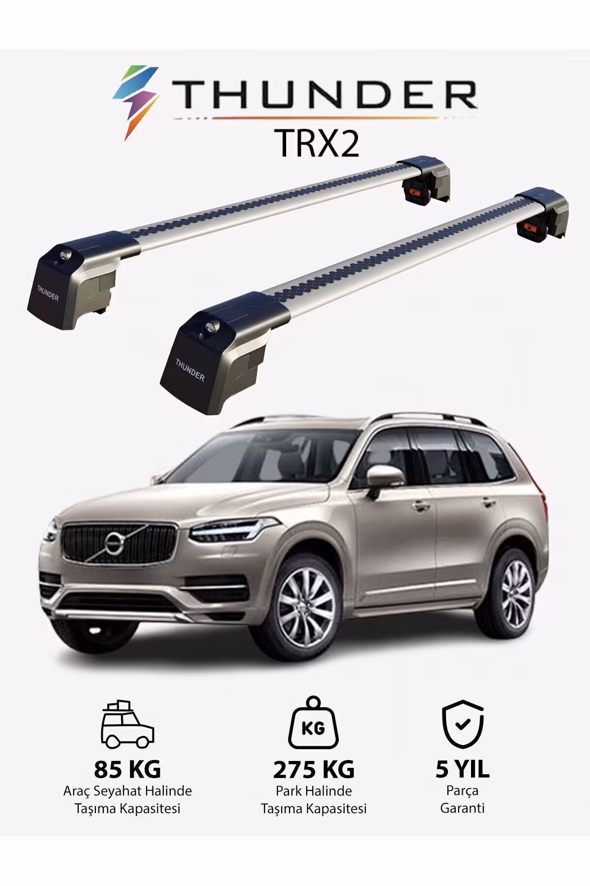 نوار محافظ خودرو مشکی VOLVO XC90 2015 LATER TRX2 CARRIER قفل جستجو دریای حامل سقفی سیاه Thunder