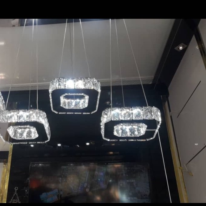 لوستر  آویز کریستالی خطی 3شعله استیل نقره ای سایز  20سانت (پس کرایه )