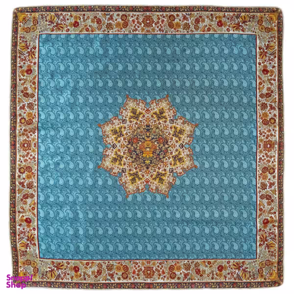 رومیزی ترمه ابریشمی عدل کشمیر مدل گل فرنگ s1