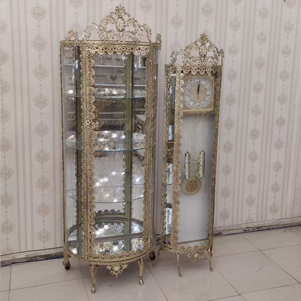 ست بوفه و ساعت ایستاده برنز مدل گل رز کد 8011