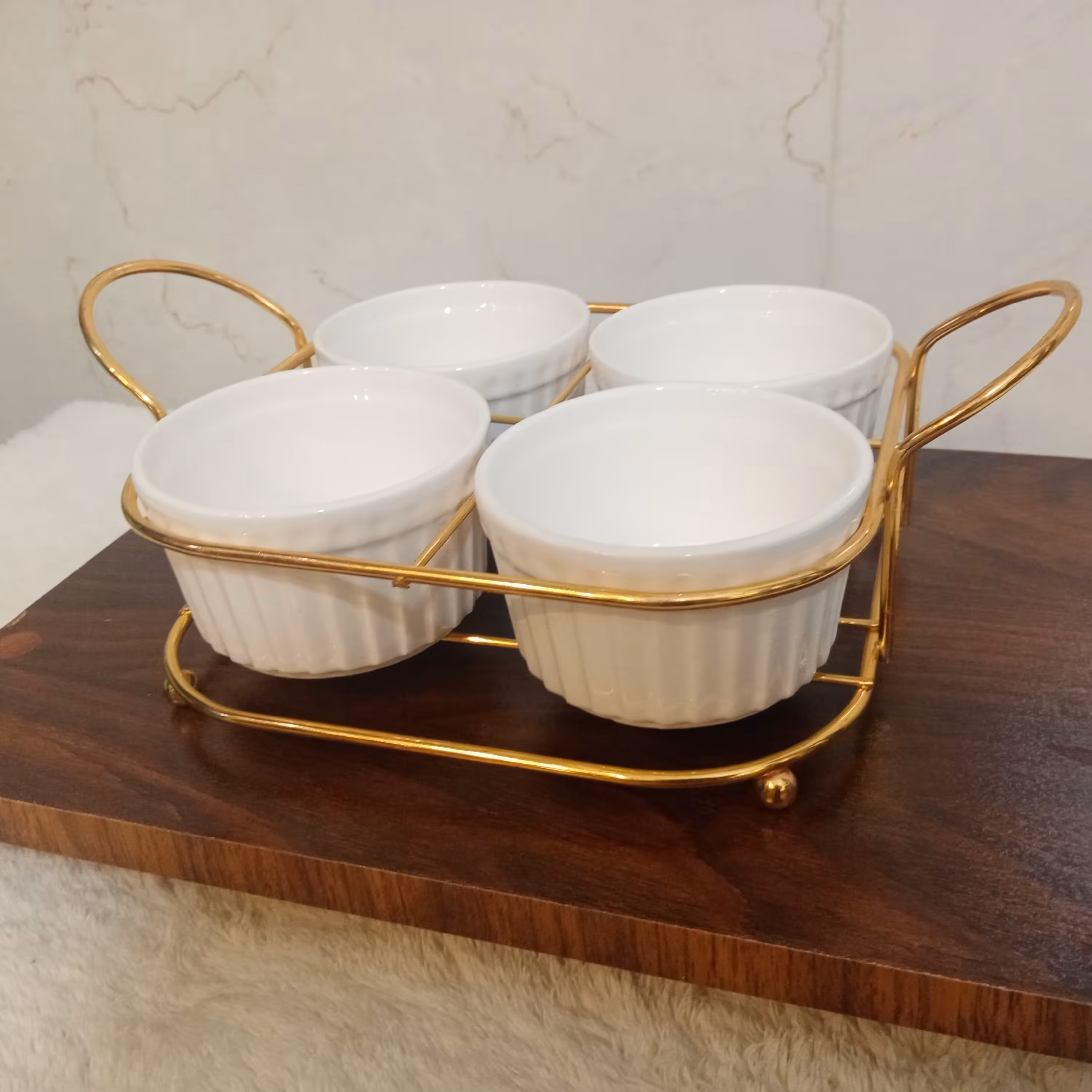 اردو خوری چهار خانه سرامیکی  آبکاری شده  رنگ سفید 