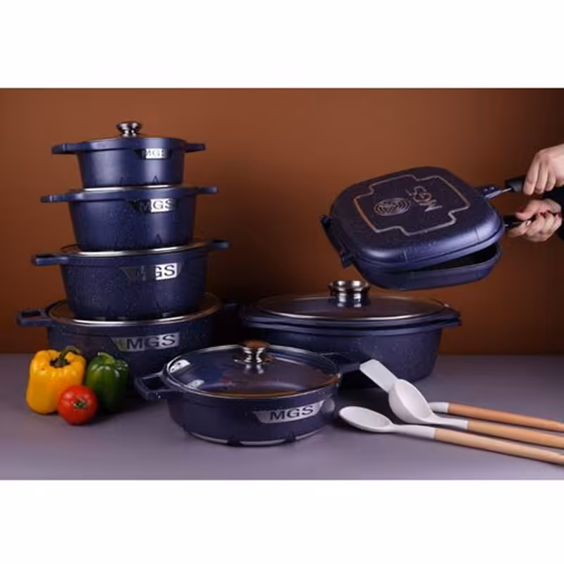 سرویس قابلمه ام جی اس 21پارچه چدن گرانیت مدل جرمنی  C رنگ سرمه ای (ارسال رایگان و فوری)باضمانت