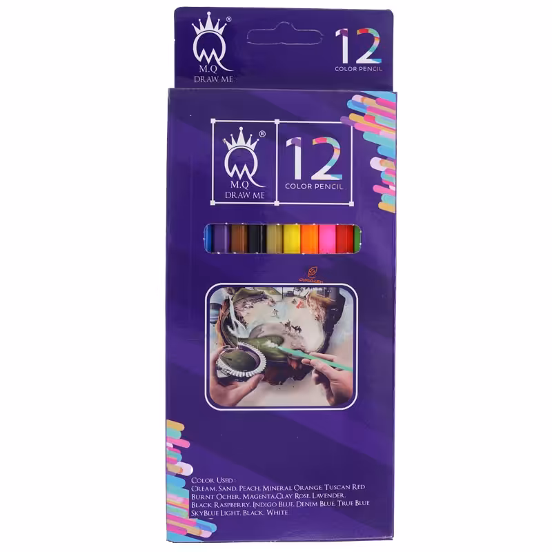 مدادرنگی 12رنگ ام کیو جعبه مقوایی حرفه ای و درجه 1