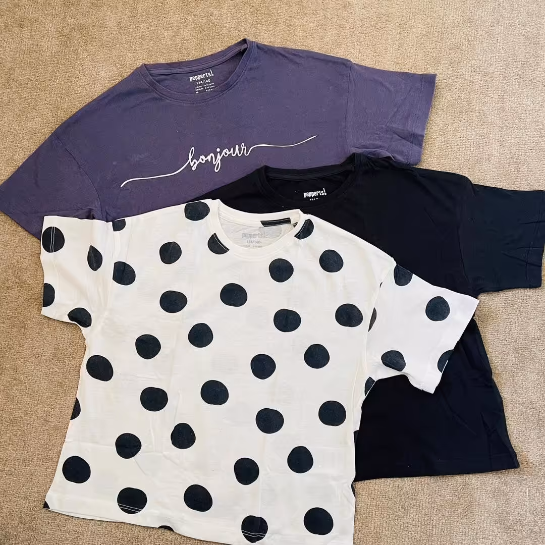 تیشرت کراپ دخترانه  پک سه عددی 8 تا 10 سال برند پپرتز آلمان نخی و شیک 