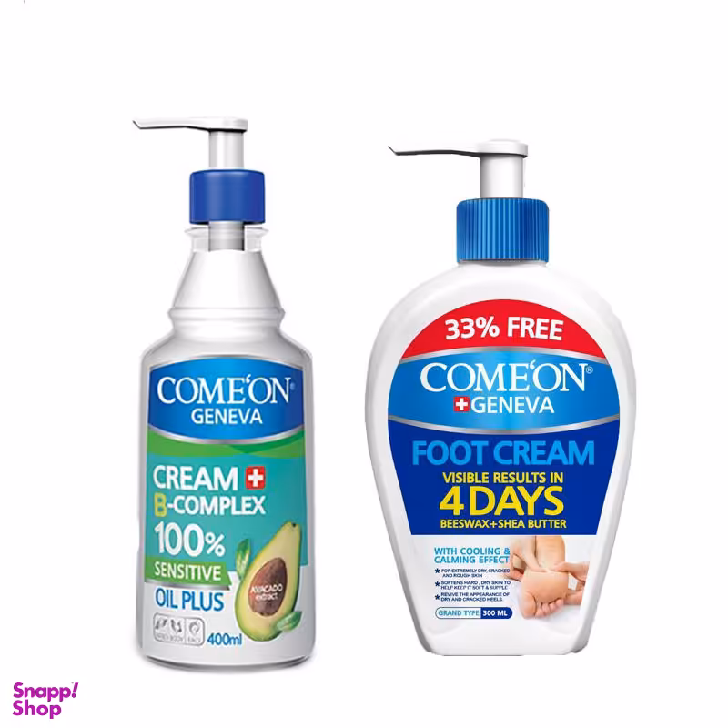 کرم مرطوب کننده کامان مدل Oil PLUS BCOMPLEX حجم 400 میلی‌لیتر به همراه کرم ترک پا حجم 300 میلی‌لیتر
