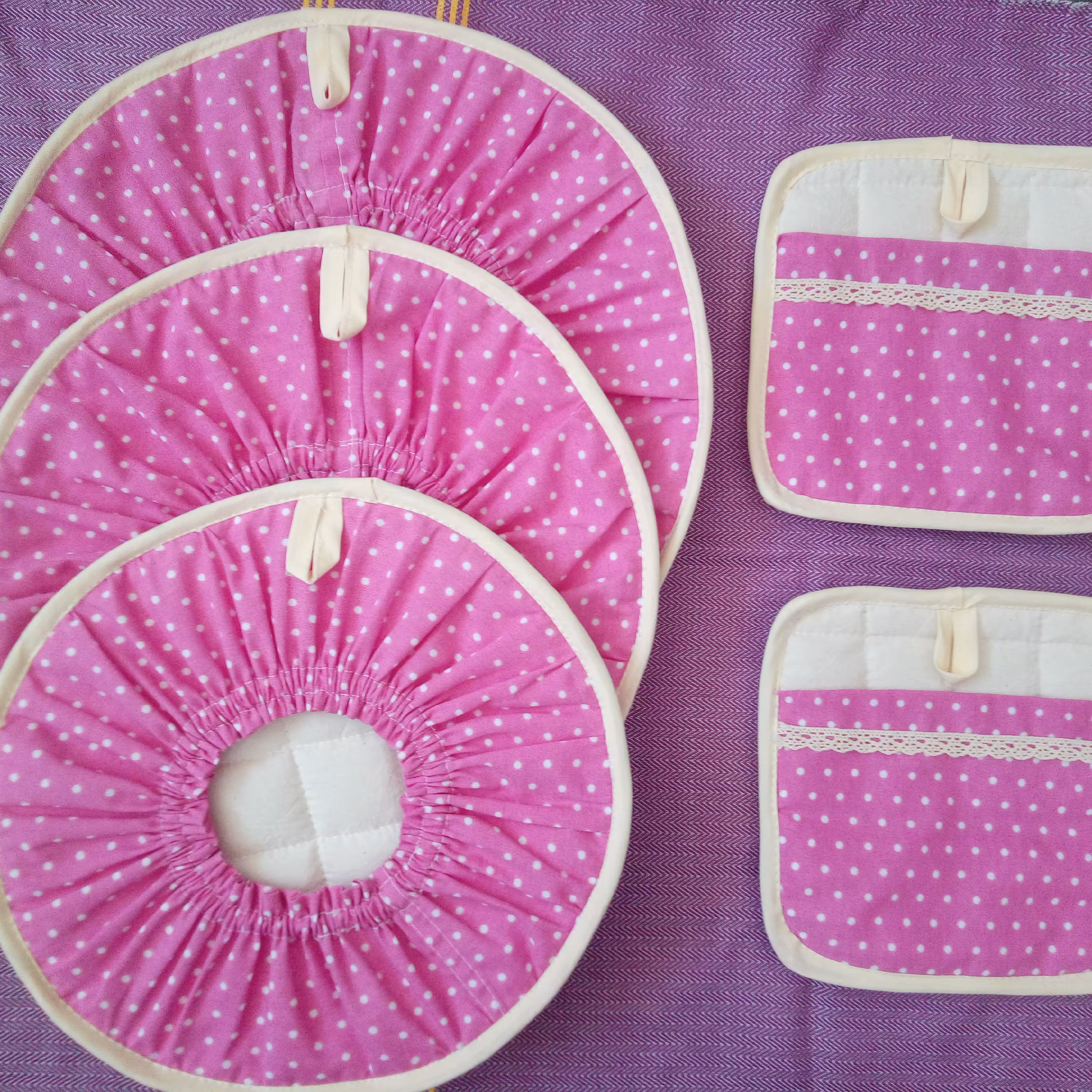 ست دمکنی و دستگیره 5 تیکه کش دار (یک لایه دستبافت)