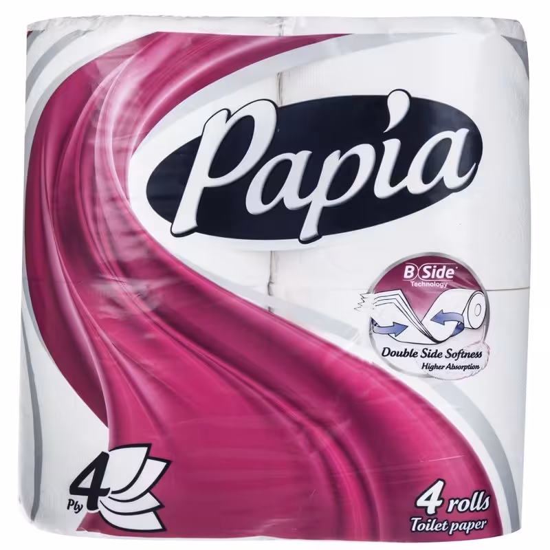 دستمال توالت 4 لایه  پاپیا مدل B Side بسته 4 عددی