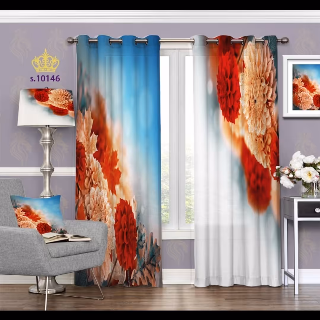 پرده پذیرایی دو قواره طرح گل  کد S10146