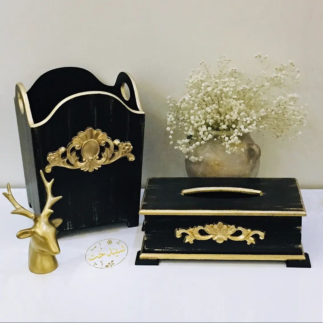 ست سطل و دستمال چوبی