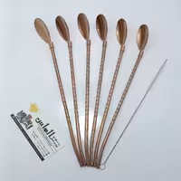 نی شربتی قاشق دار  استیل  رنگ مسی و مشکی همراه با فرچه. قاشق شربتی نی دار . نی قاشق دار ، پسکرایه