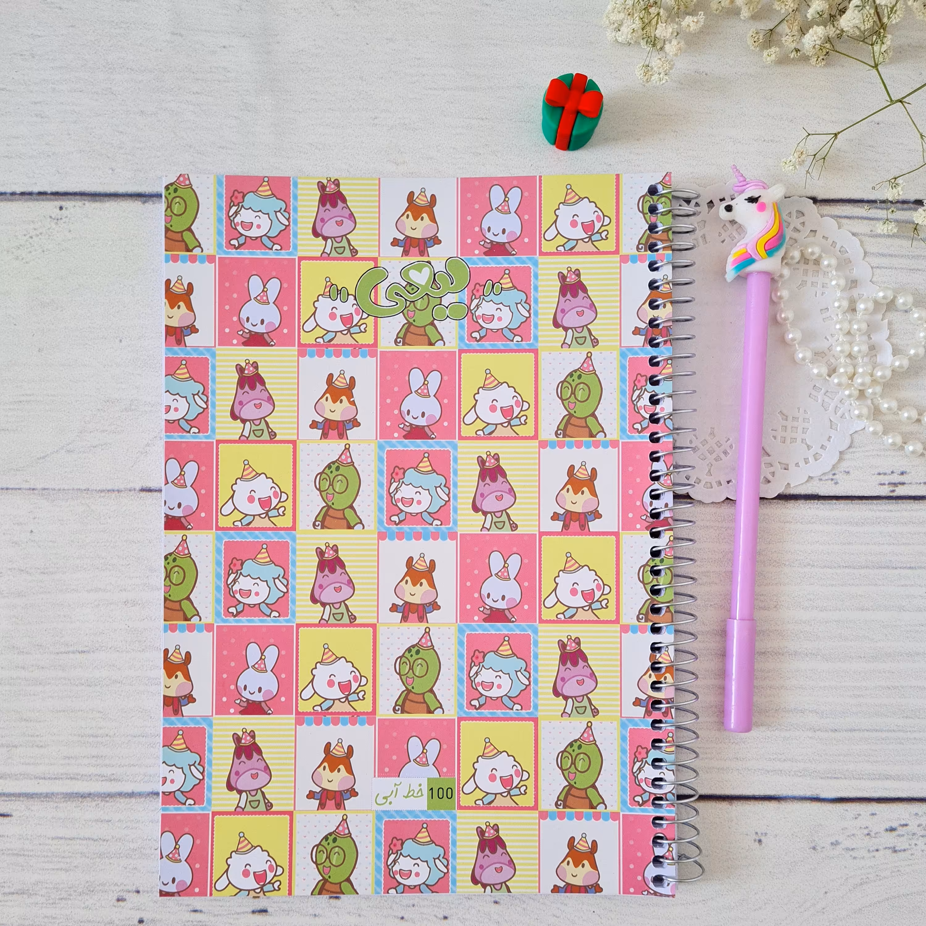 دفتر سیمی 100برگ خط دار طرح ببعی