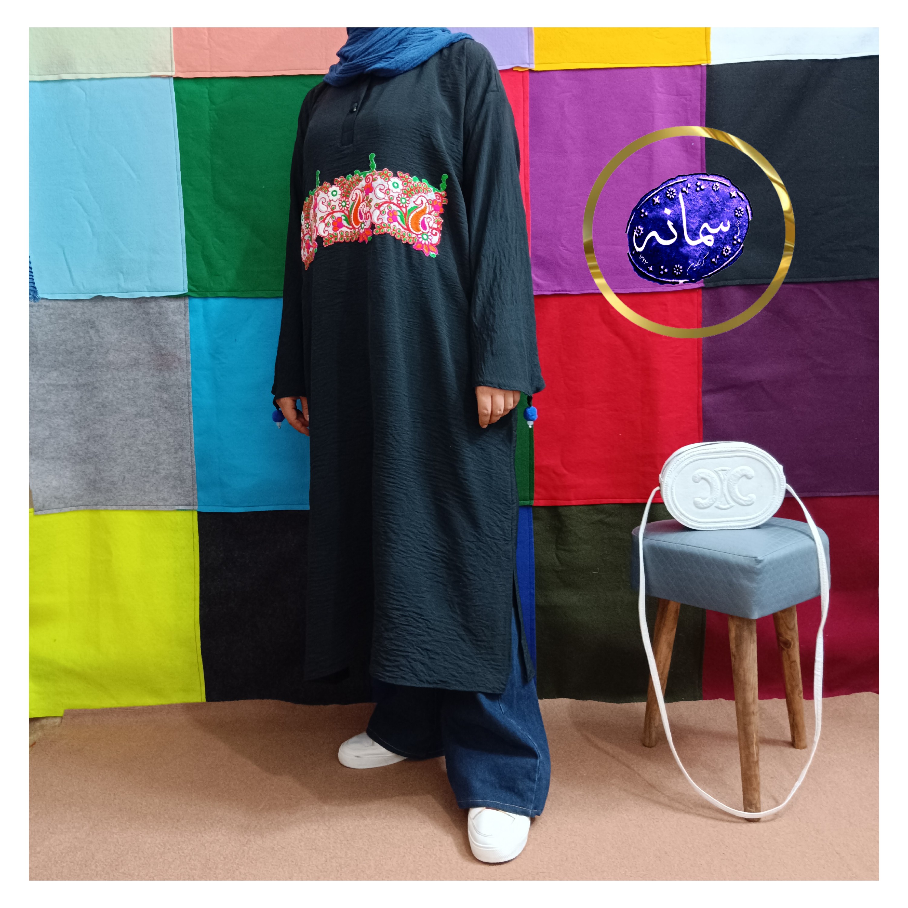 مانتو تنپوش عبا زنانه دخترونه حجاب مجلسی مشکی  بلند جلو بسته بهاره تابستانه ابروبادی سوزندوزی فری سایز