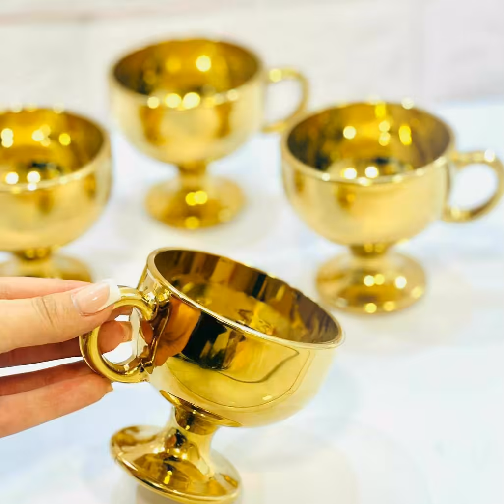 بستنی و دسر خوری 6عددی  طلایی دسته دار
