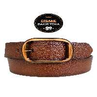 کمربند چند رنگ زنانه جین 100% چرم اصل قهوه ای با سگک مسی افسانه 4 سانتی متر GoDeri