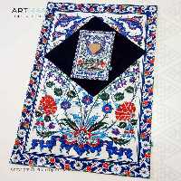 سجاده مخمل آستر دار طرح کاشی آبی  آرت مان سایز 65x110