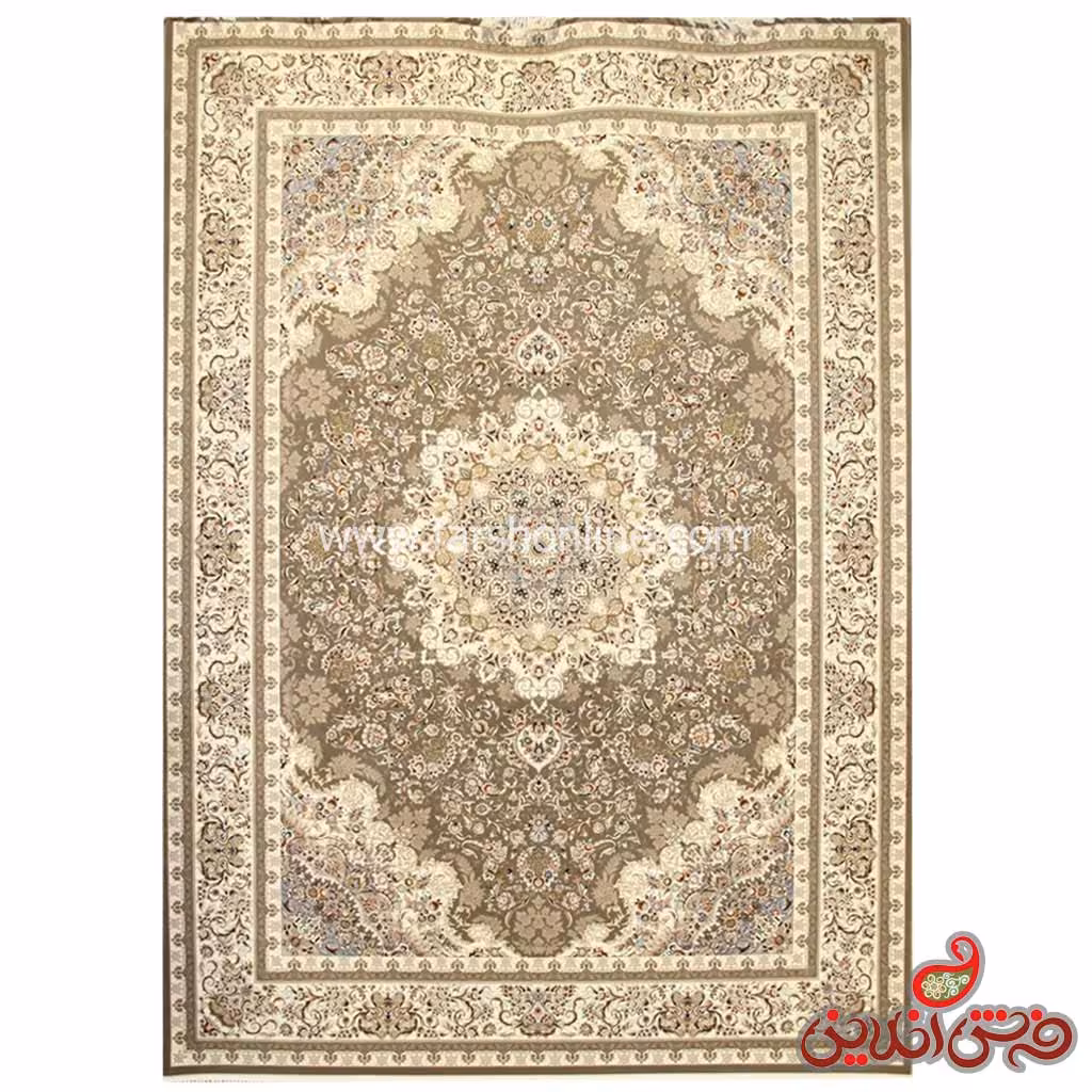 فرش زمرد مشهد برجسته طرح 37000 نسکافه ای