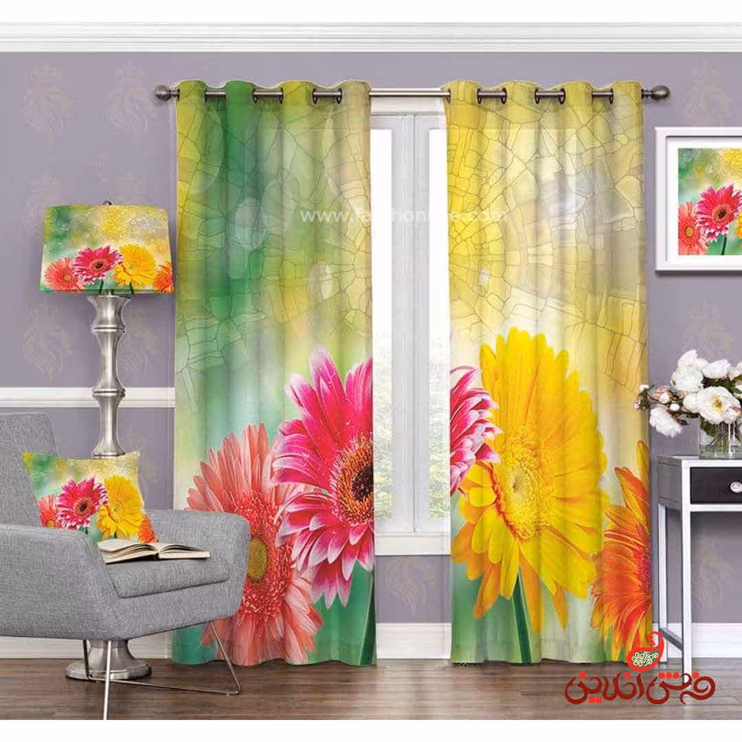 پرده طرح گل های صورتی کد 3490