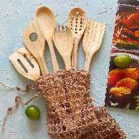 سرویس قاشق چوبی دستساز بارلی ویژه جهیزیه عروس کاوردار 6 تکه چوب ون 25 سانتی کد bar0033