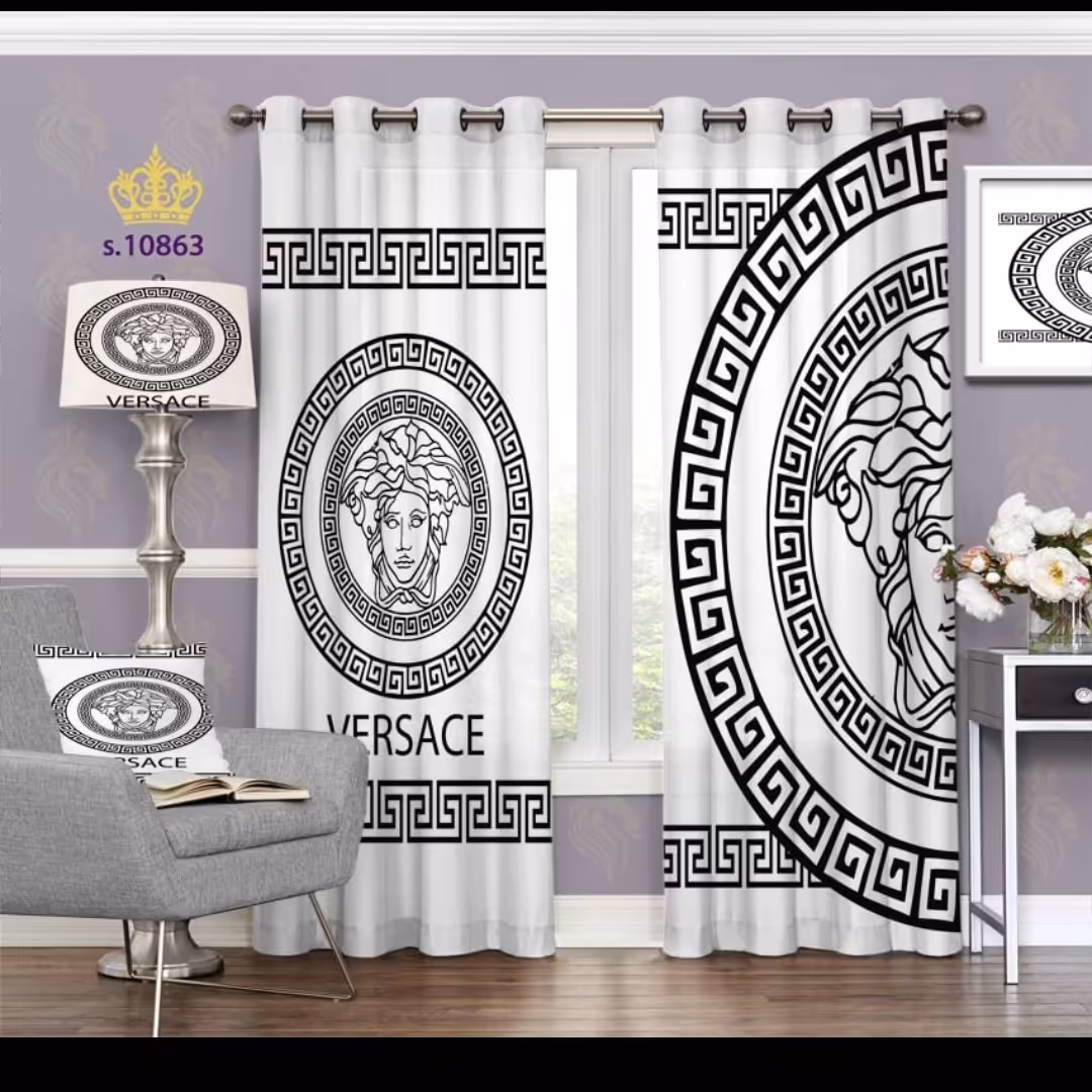 پرده اتاق خواب دخترانه دو قواره طرح فانتزی و لوگو کد S10863