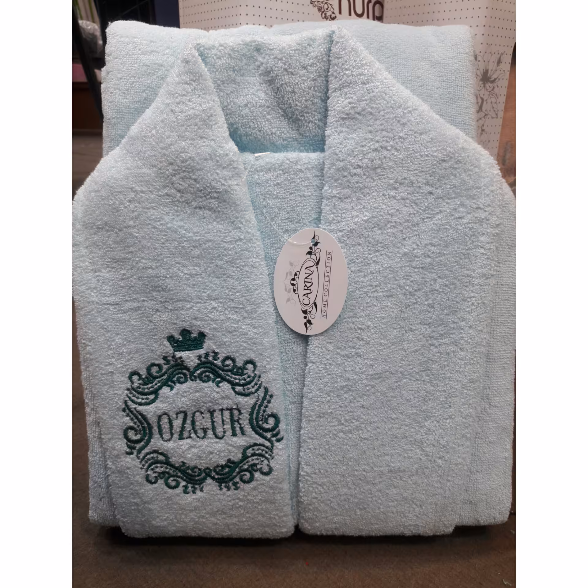 حوله پالتویی بامبو ترک سایز 125 رنگ سبزآبی کمرنگ