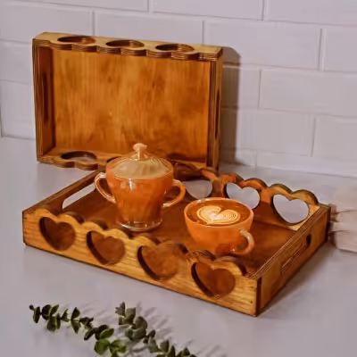 سینی جنس چوبی ست دو عددی قلبی جنس روس قابل شستشو