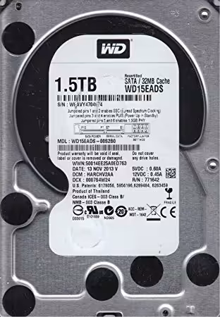 هارد اینترنال وسترن دیجیتال بلک مدل WD15EADS با ظرفیت 1.5 ترابایت