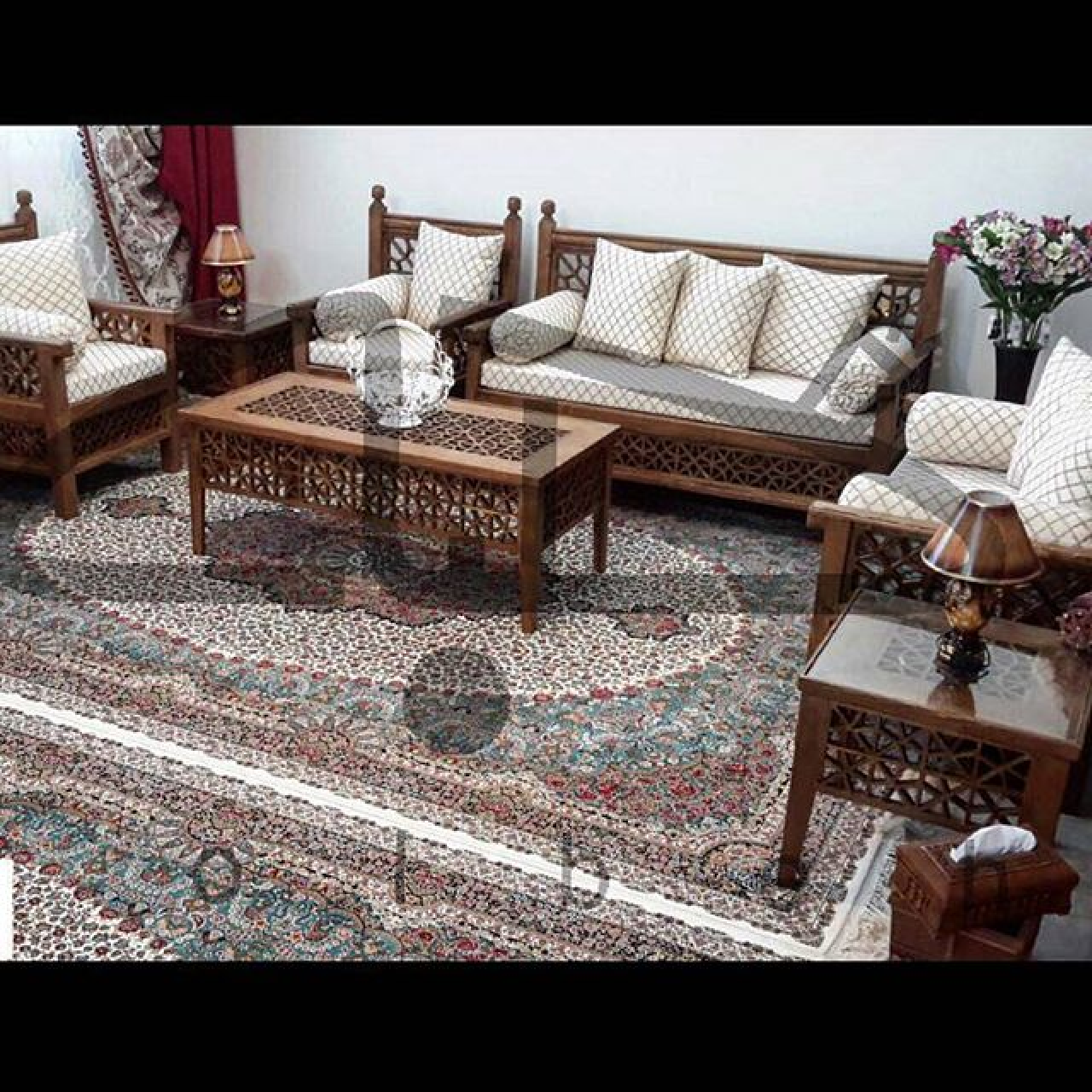 ست مبلمان 7نفره گره چینی بدون جلو مبلی و عسلی و تشک