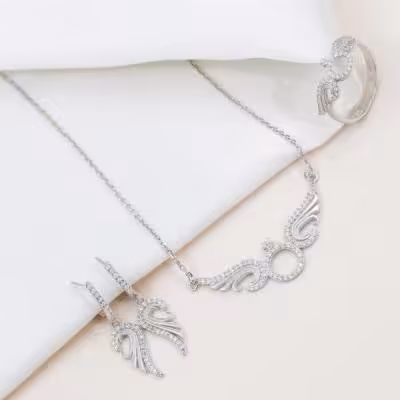 نیم ست نقره زنانه طرح بال فرشته مدل حلقه دار کد 2526